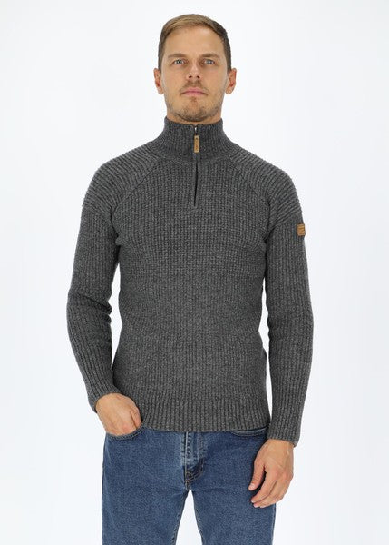 Swedemount Mock Neck Half Zipper Sweater - Grey