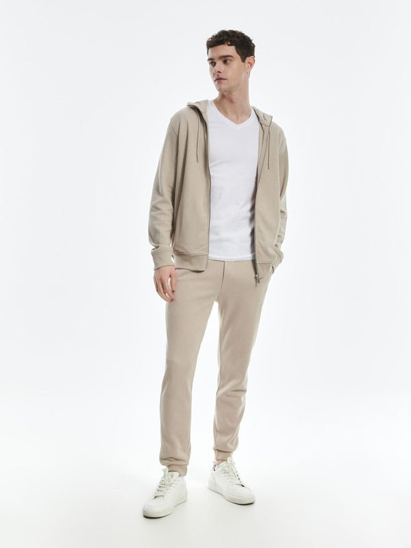 RESERVED SOFT COTTON PIQUE SUMMER SLIM SWEATPANTS – BEIGE TROUSER