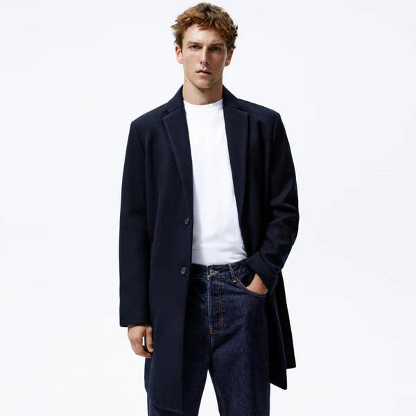 Z. A .RA - WOOL BLEND TRENCH LONG COAT STRETCH COMFORT - Navy Blue