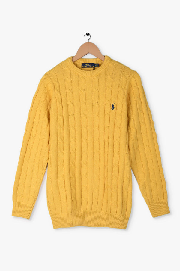 CABLE KNIT SMALL PONY SWEATER MUSTARD