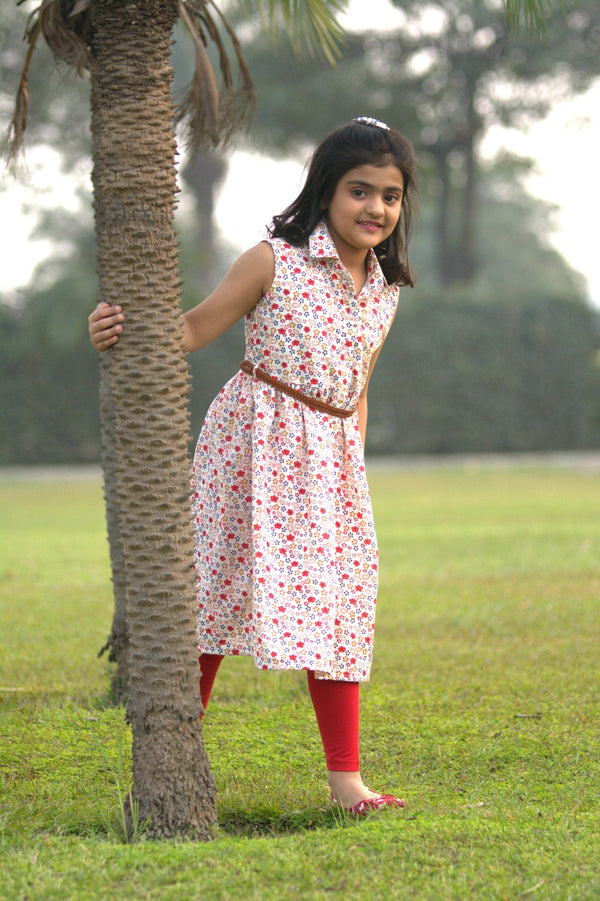 Small Girls Red Printed Frock