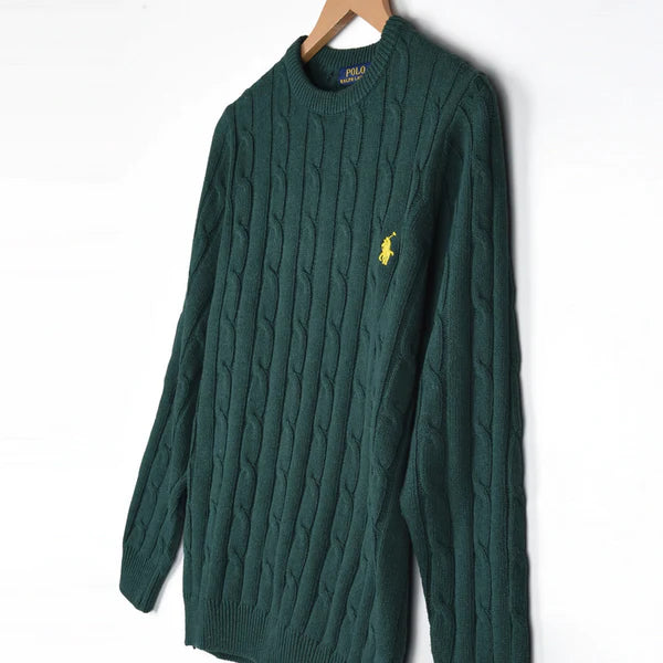 CABLE KNIT SMALL PONY SWEATER GREEN