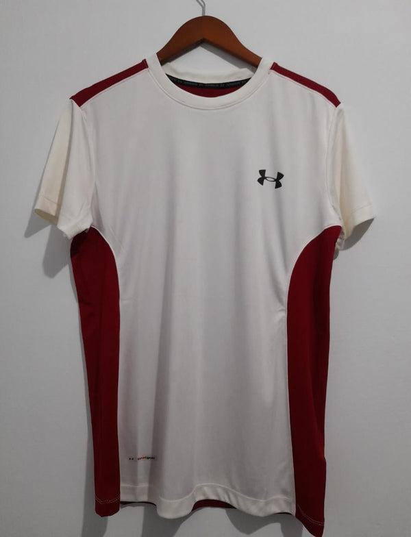 UA Men's Short Sleeve T Shirt White With Red Mesh Back