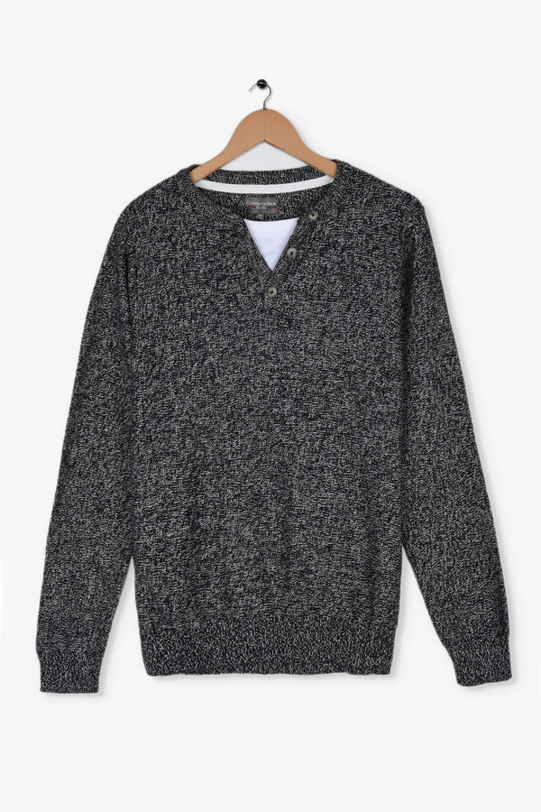 COTTON & SILK HENLEY SWEATER